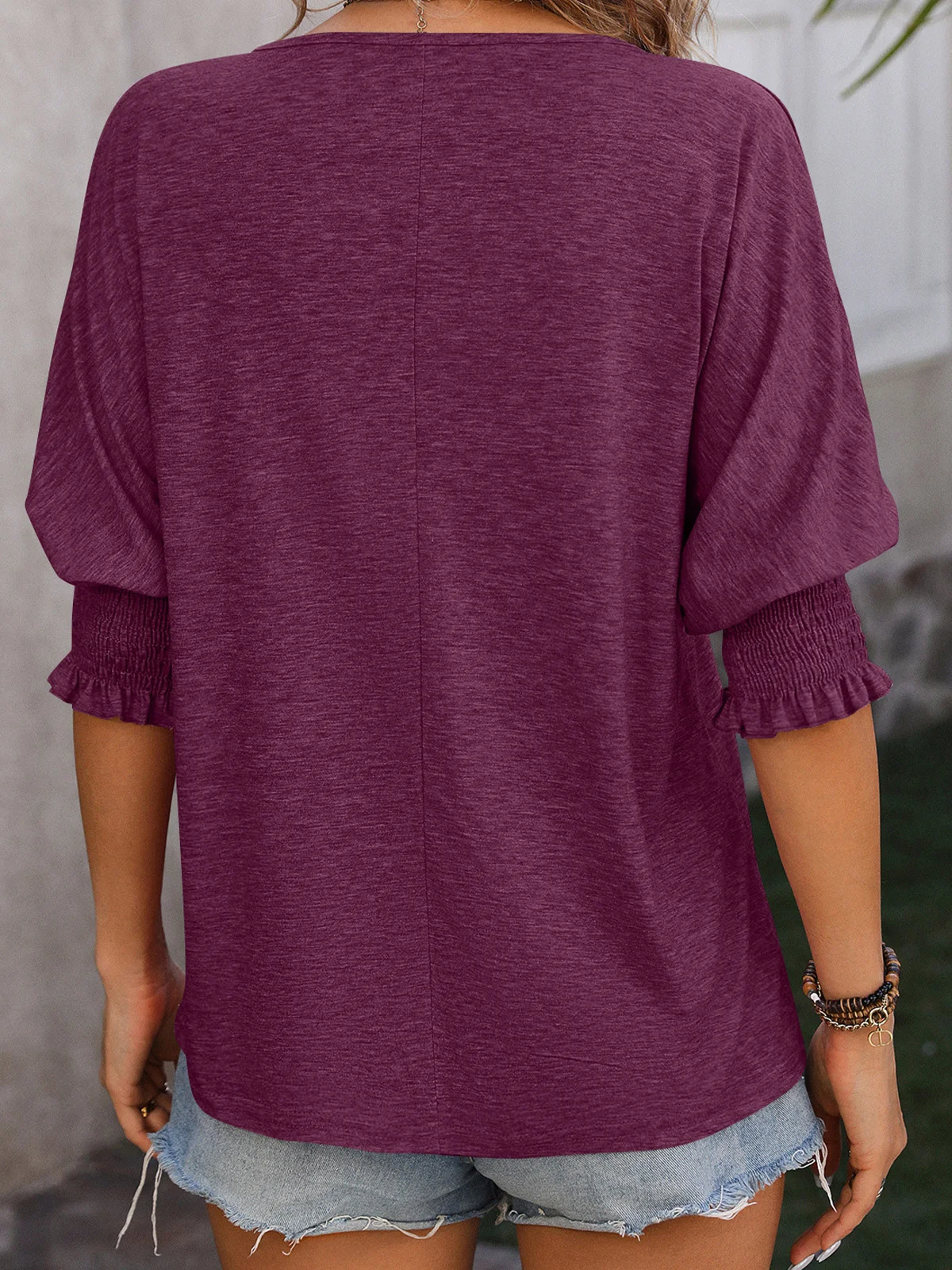 V Neck Half Sleeve Plain Regular Micro-Elasticity Loose Shirt For Women