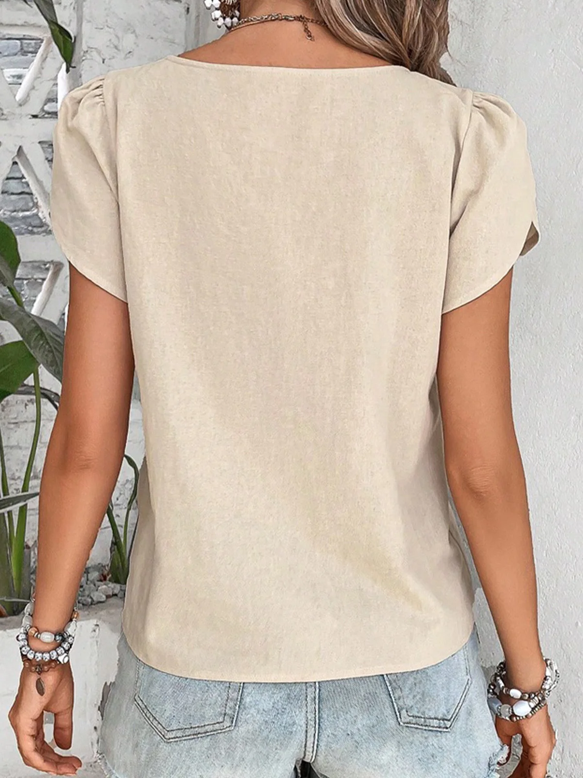 Short Sleeve Plain Regular Loose Shirt For Women