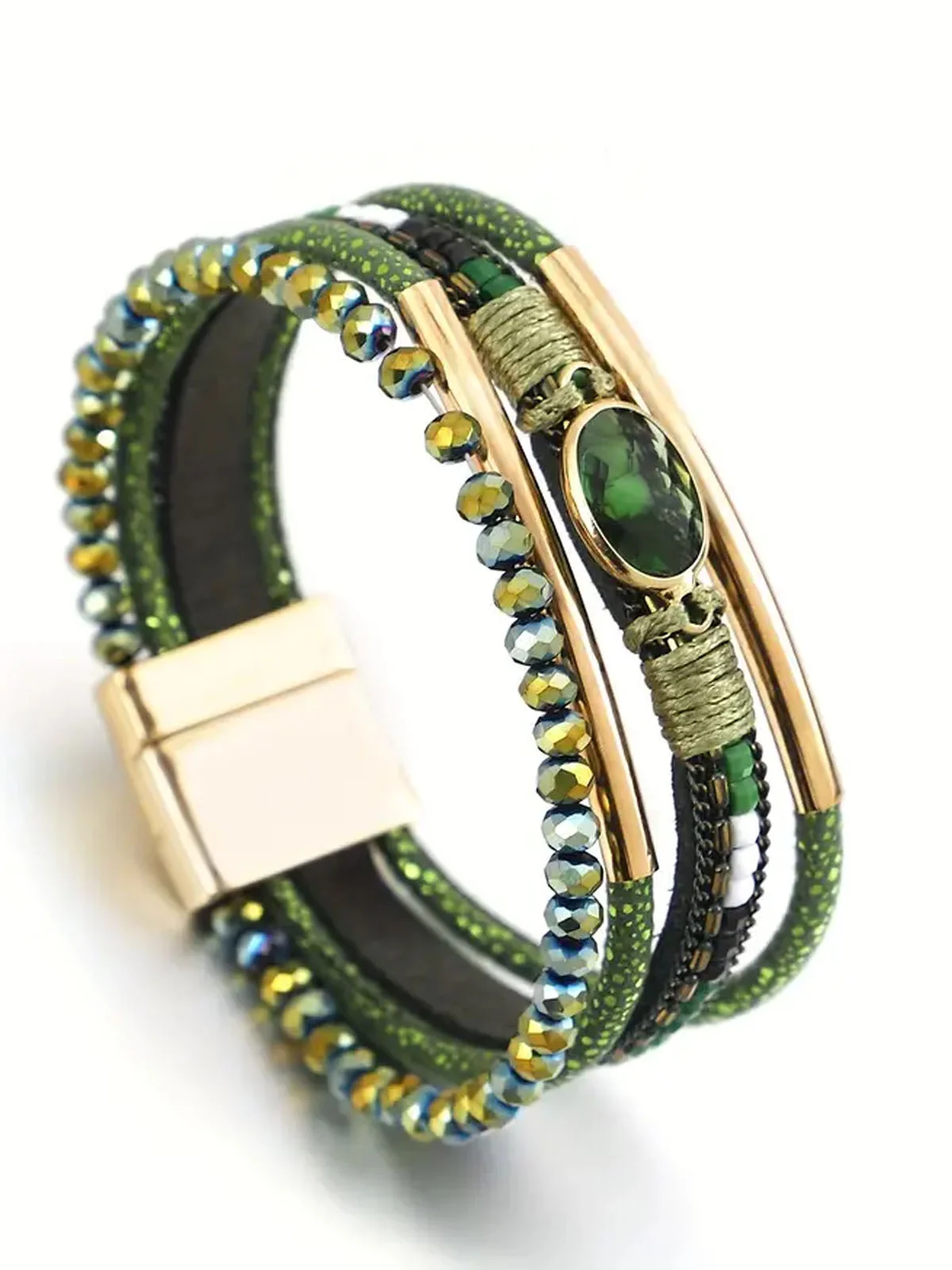 Bohemian Woven Leather Crystal Bracelet