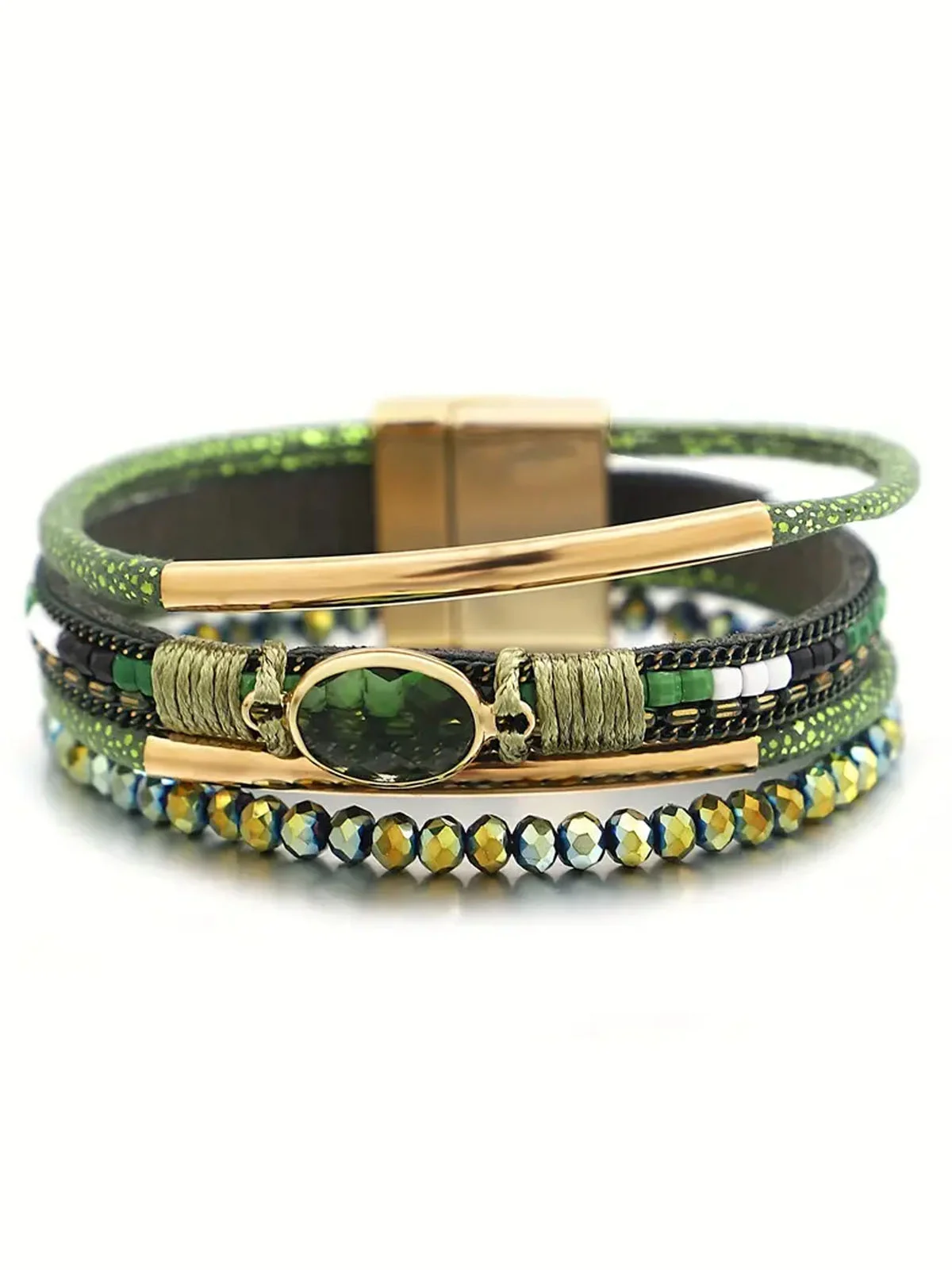 Bohemian Woven Leather Crystal Bracelet