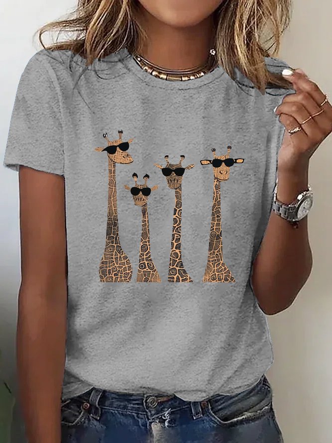 Casual Deer Crew Neck Short Sleeve T-shirt