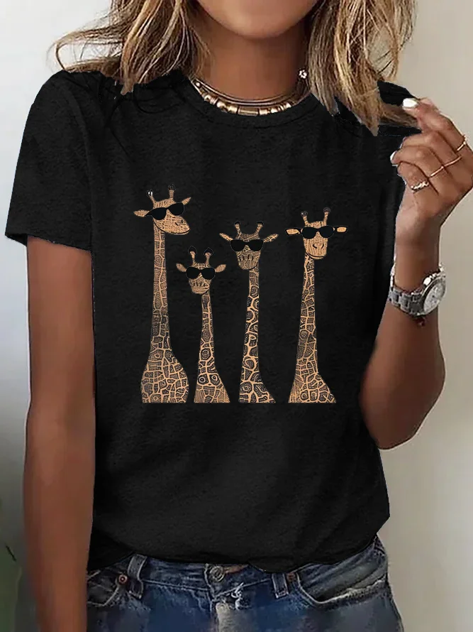 Casual Deer Crew Neck Short Sleeve T-shirt