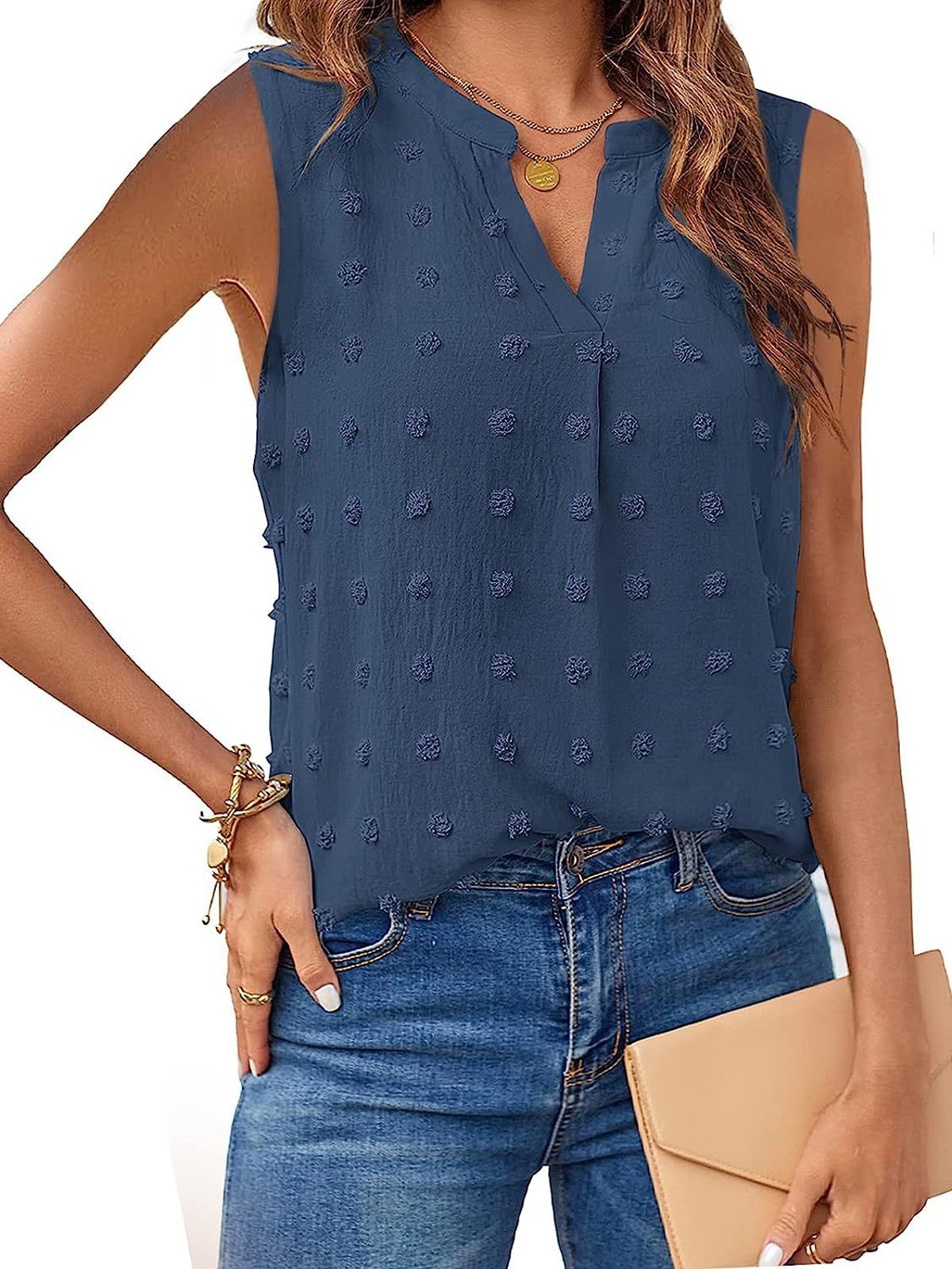Casual Notched Plain Tank Top