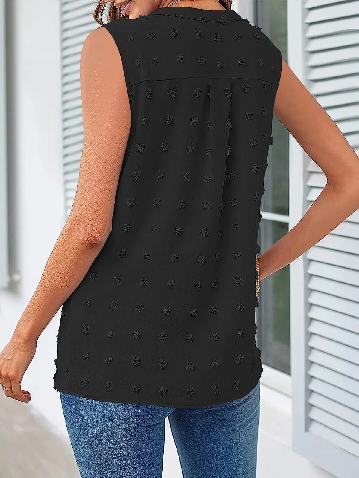 Casual Notched Plain Tank Top