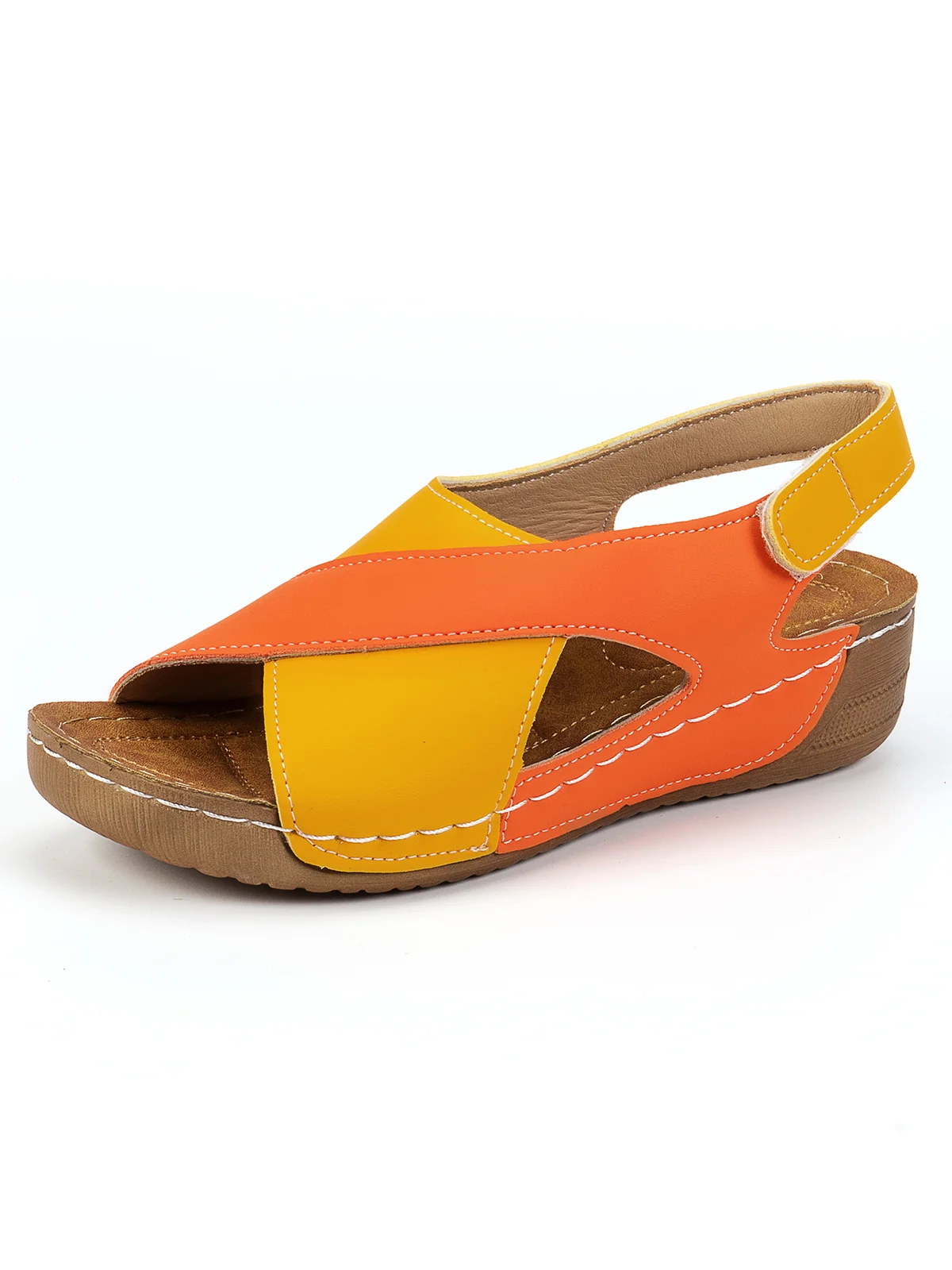 Casual Color Block Non-Slip Hook And Loop Block Heel Strappy Sandals