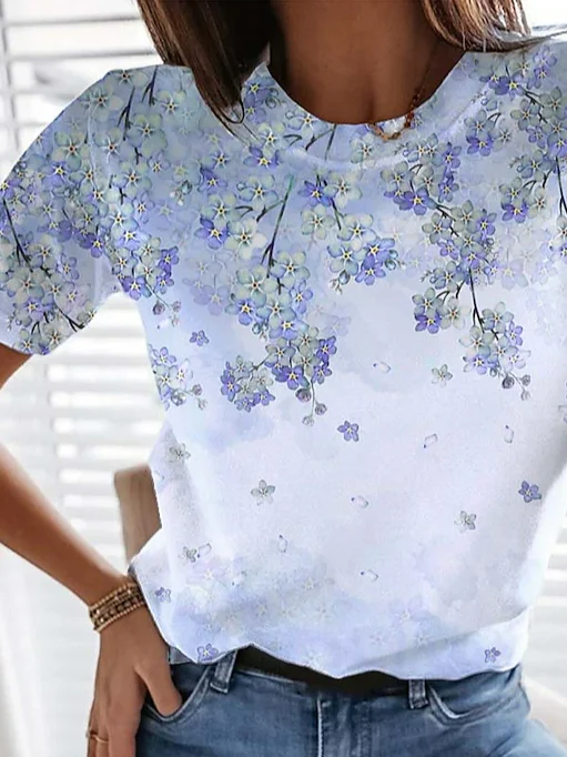 Casual Floral Crew Neck Short Sleeve T-shirt