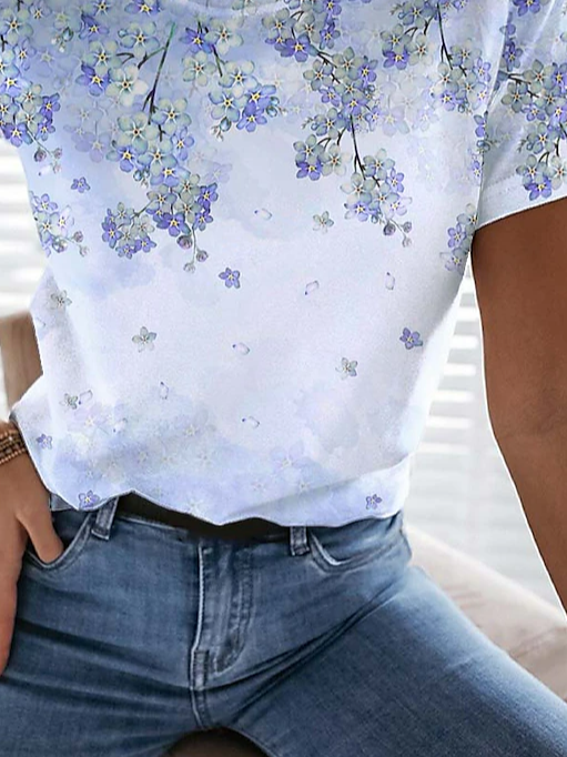 Casual Floral Crew Neck Short Sleeve T-shirt