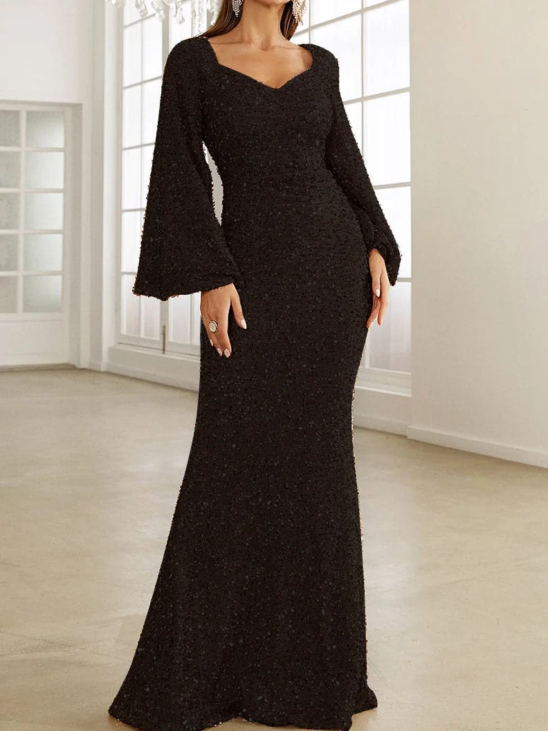 Women Plain Crew Neck Long Sleeve Comfy Sexy Maxi Dress