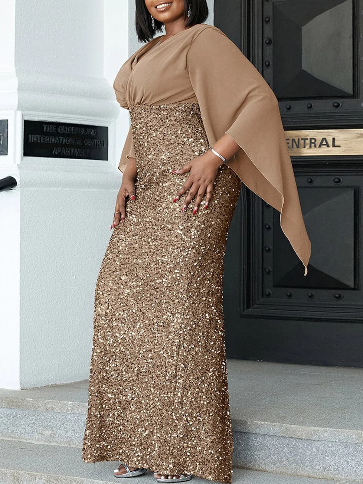 Women Plain V Neck Long Sleeve Comfy Sexy Maxi Dress