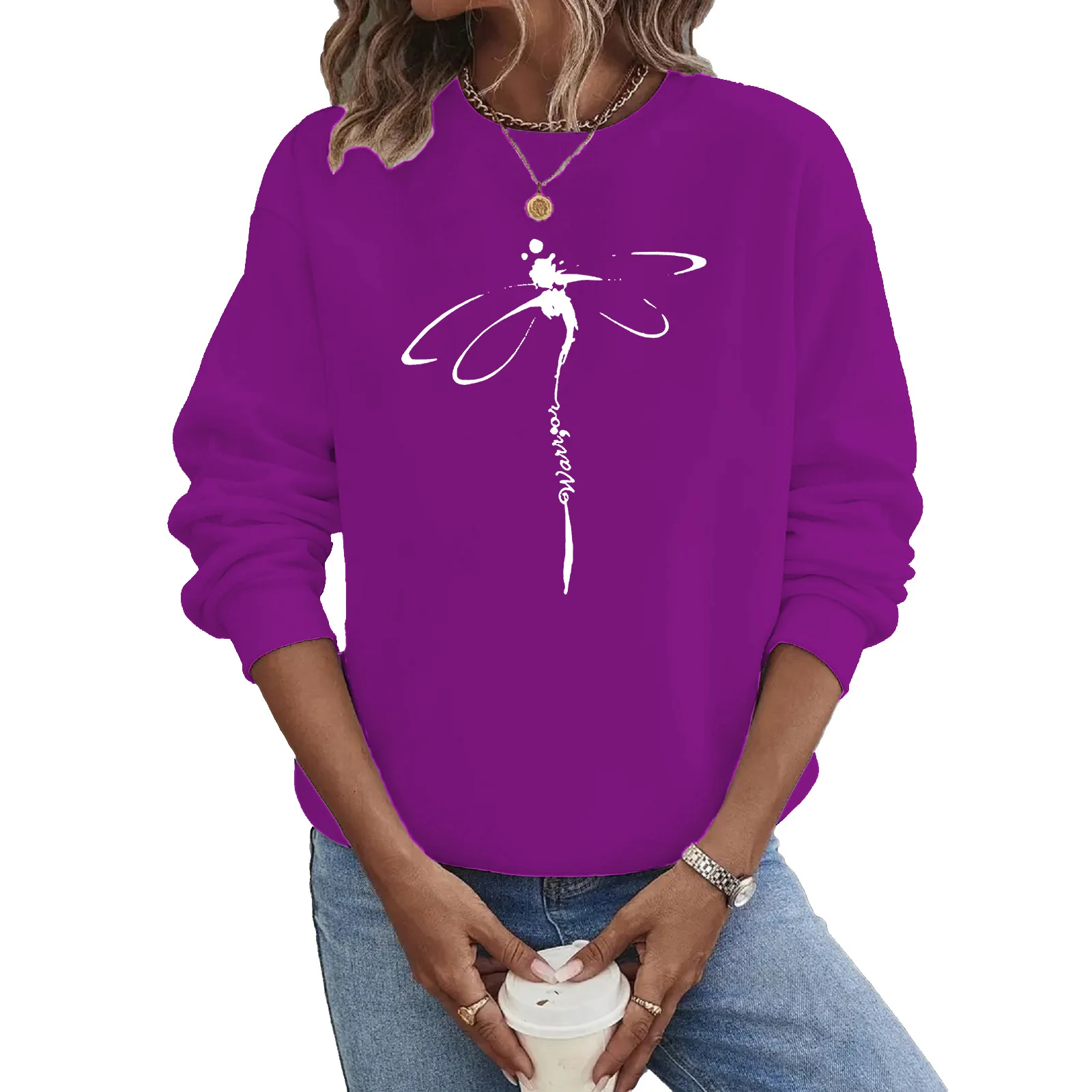 Casual Crew Neck Dragonfly Sweatshirt