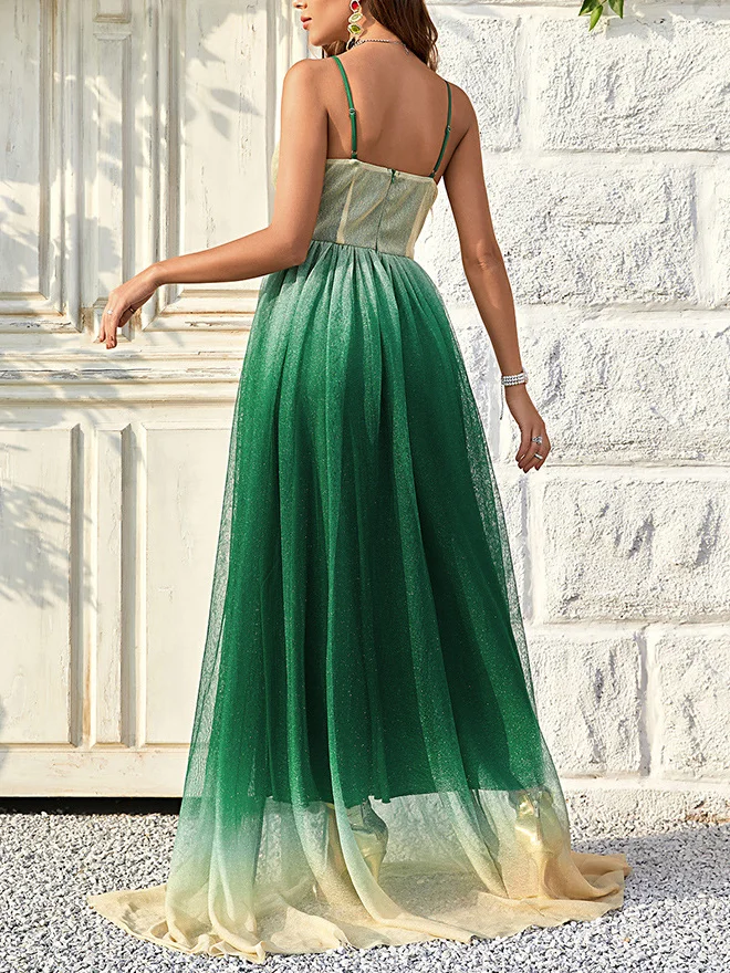 Women Ombre V Neck Gallus Comfy Sexy Maxi Dress