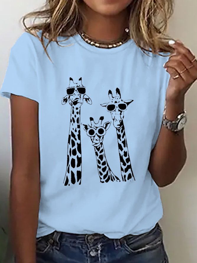 Casual Deer Crew Neck Short Sleeve T-shirt