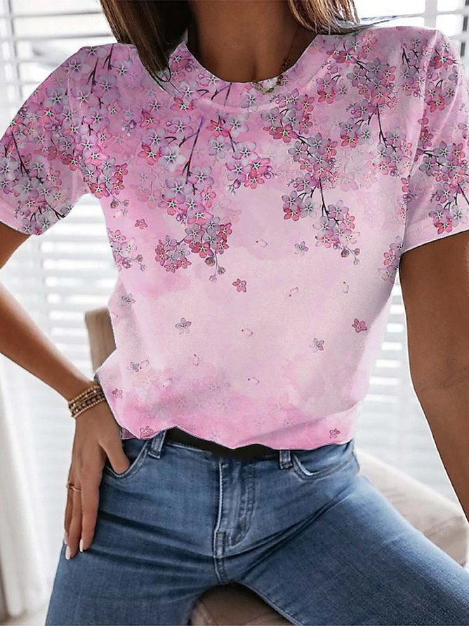 Casual Floral Crew Neck Short Sleeve T-shirt