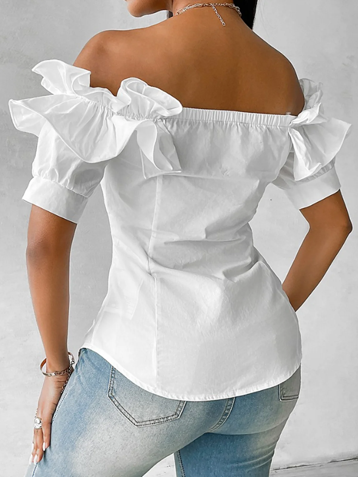 Off The Shoulder Short Sleeve Plain Regular Regular Fit Blouse For Women