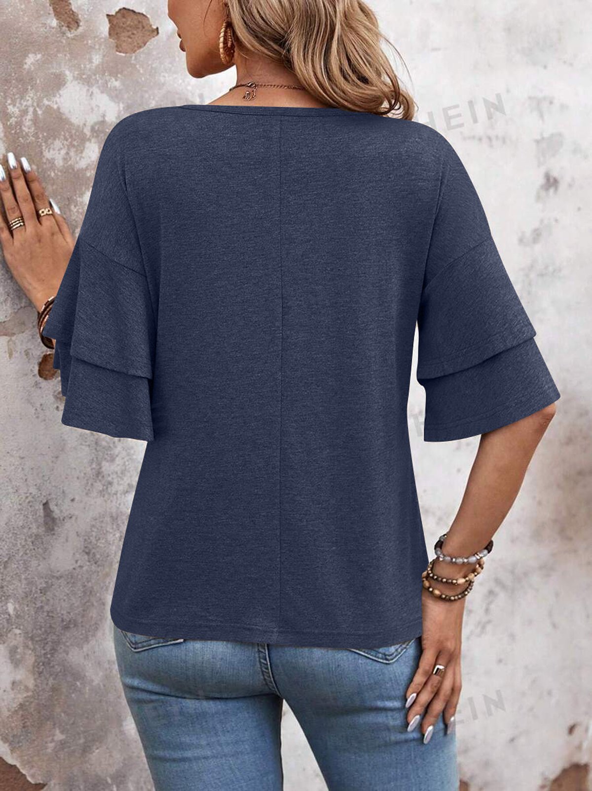 Casual Plain V Neck Half Sleeve T-shirt