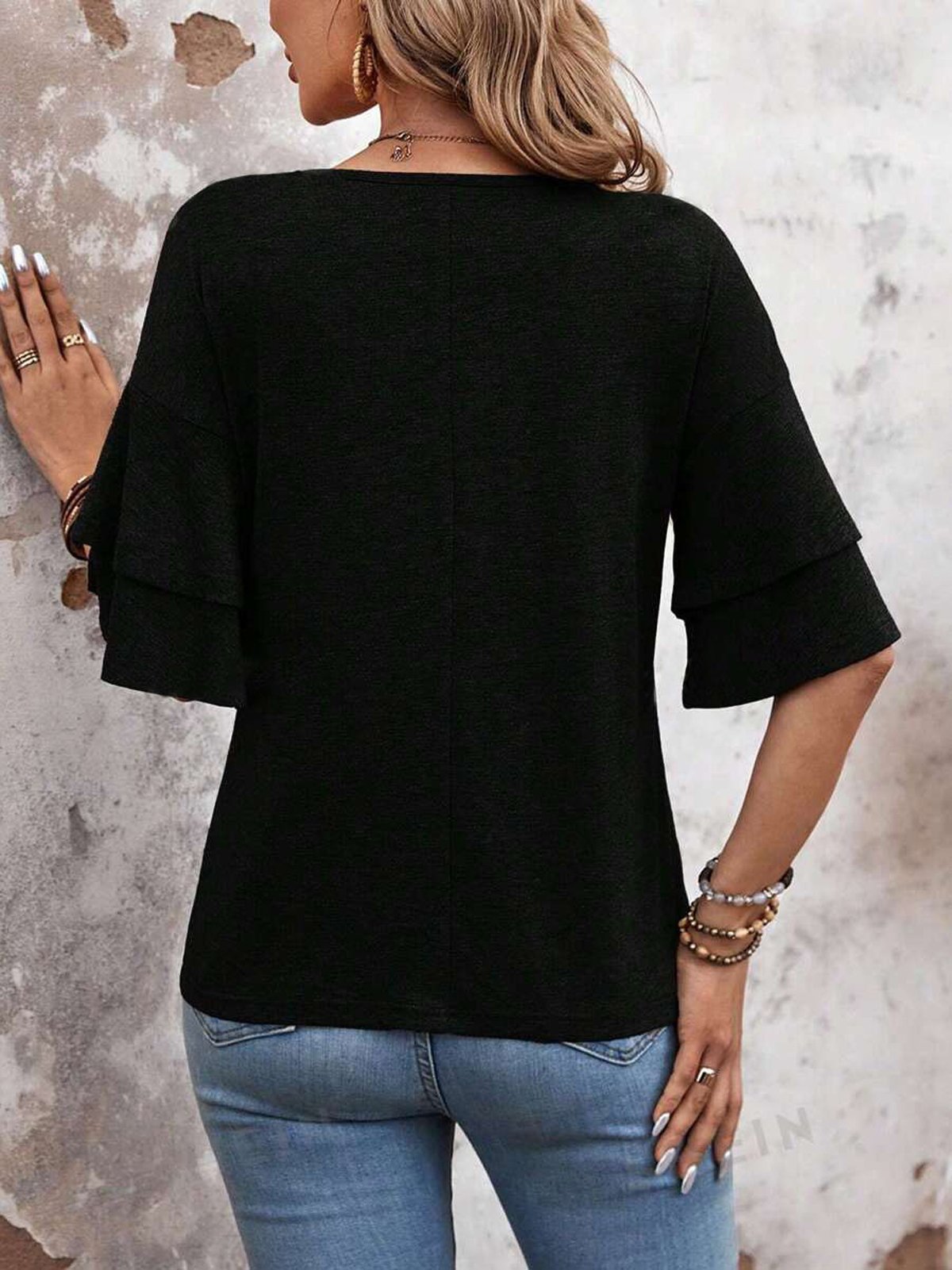 Casual Plain V Neck Half Sleeve T-shirt