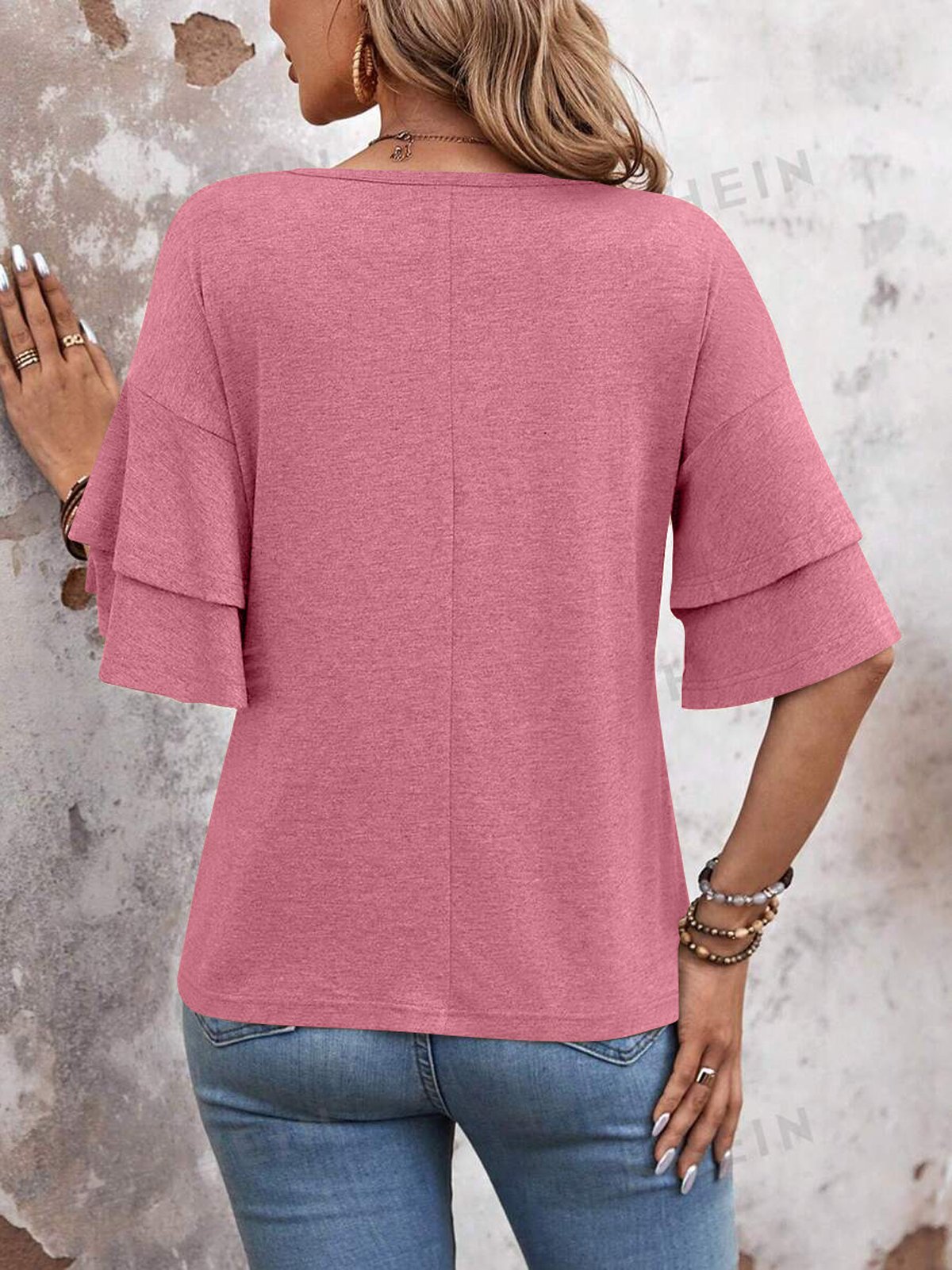 Casual Plain V Neck Half Sleeve T-shirt