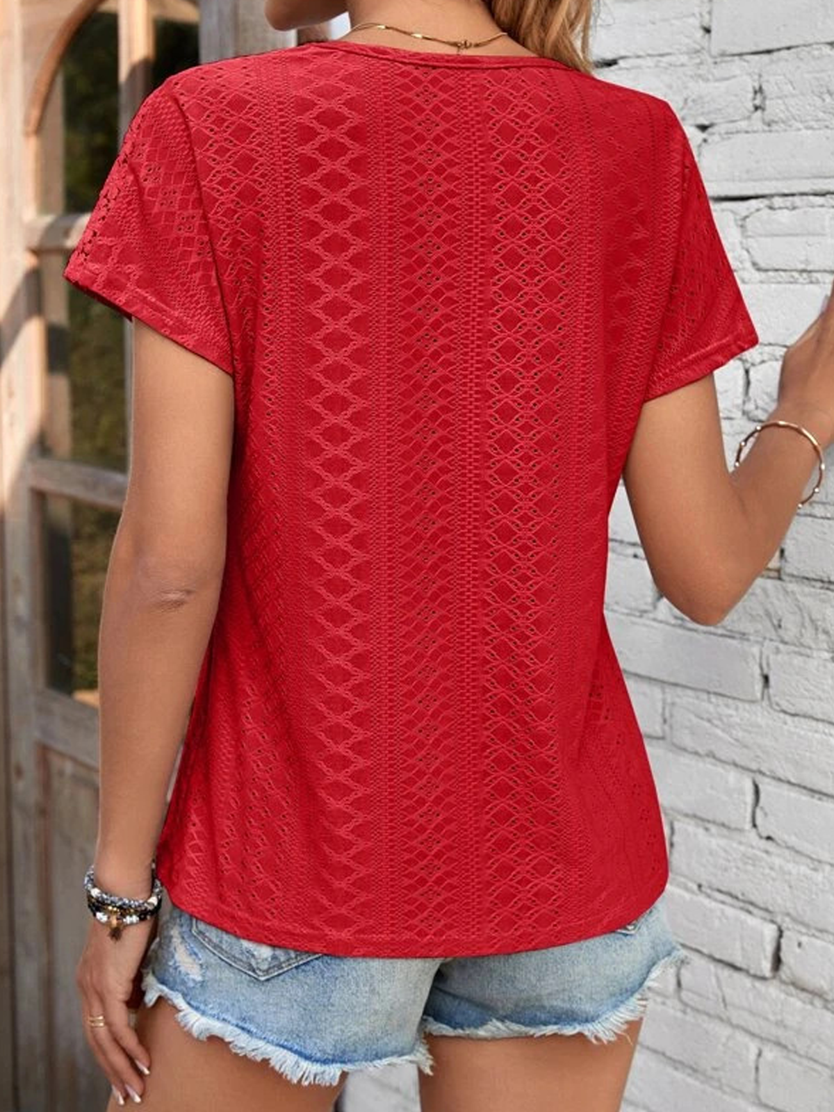 Casual Plain V Neck Short Sleeve T-shirt