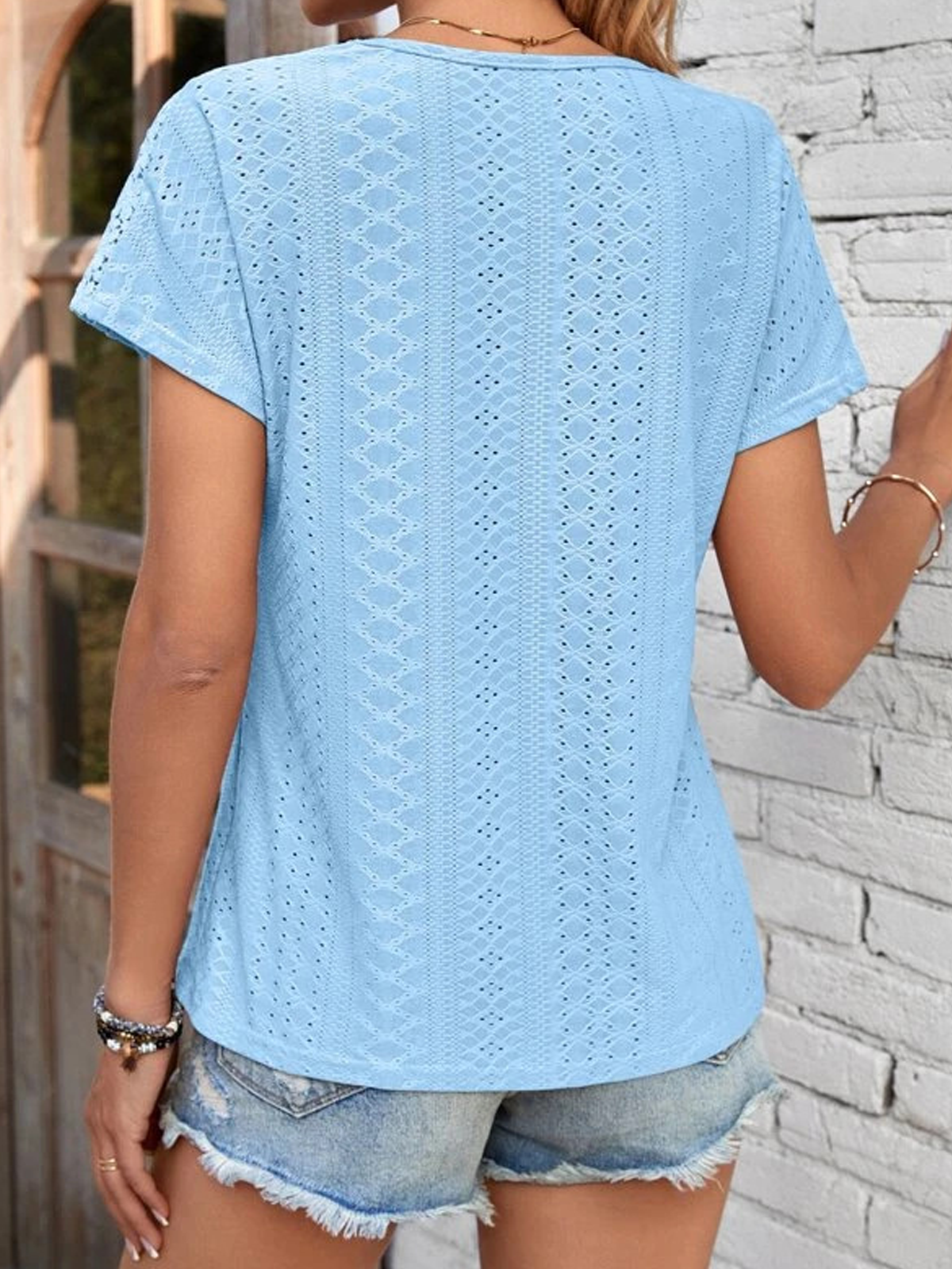 Casual Plain V Neck Short Sleeve T-shirt