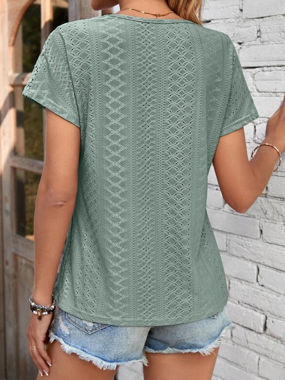 Casual Plain V Neck Short Sleeve T-shirt