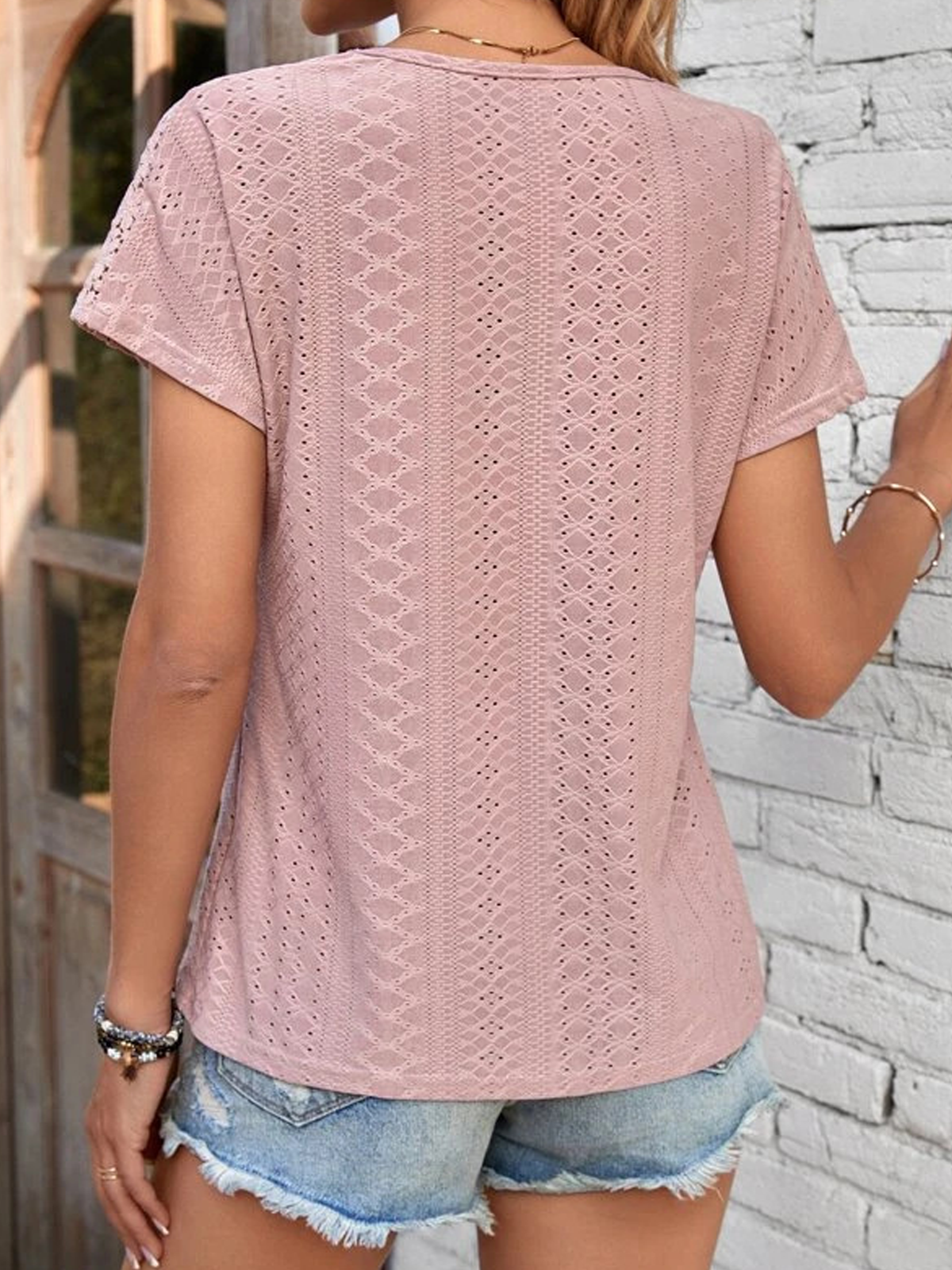 Casual Plain V Neck Short Sleeve T-shirt