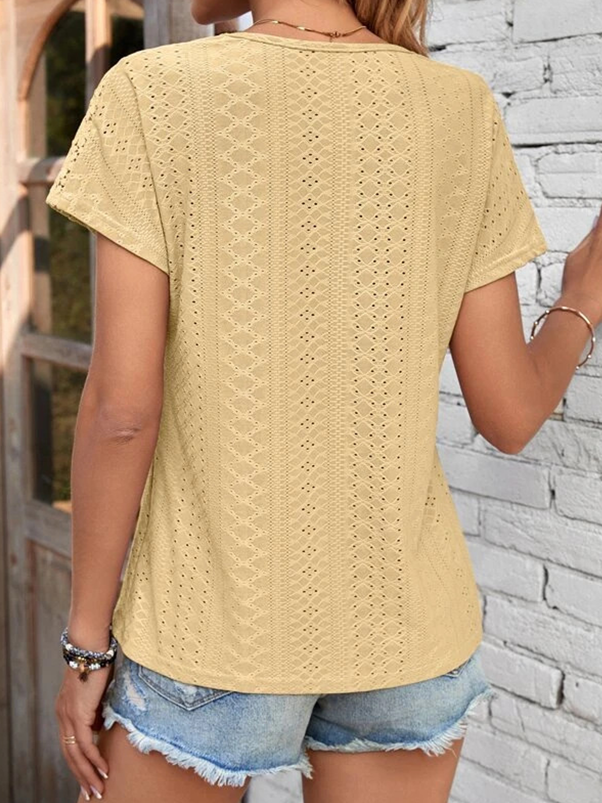 Casual Plain V Neck Short Sleeve T-shirt