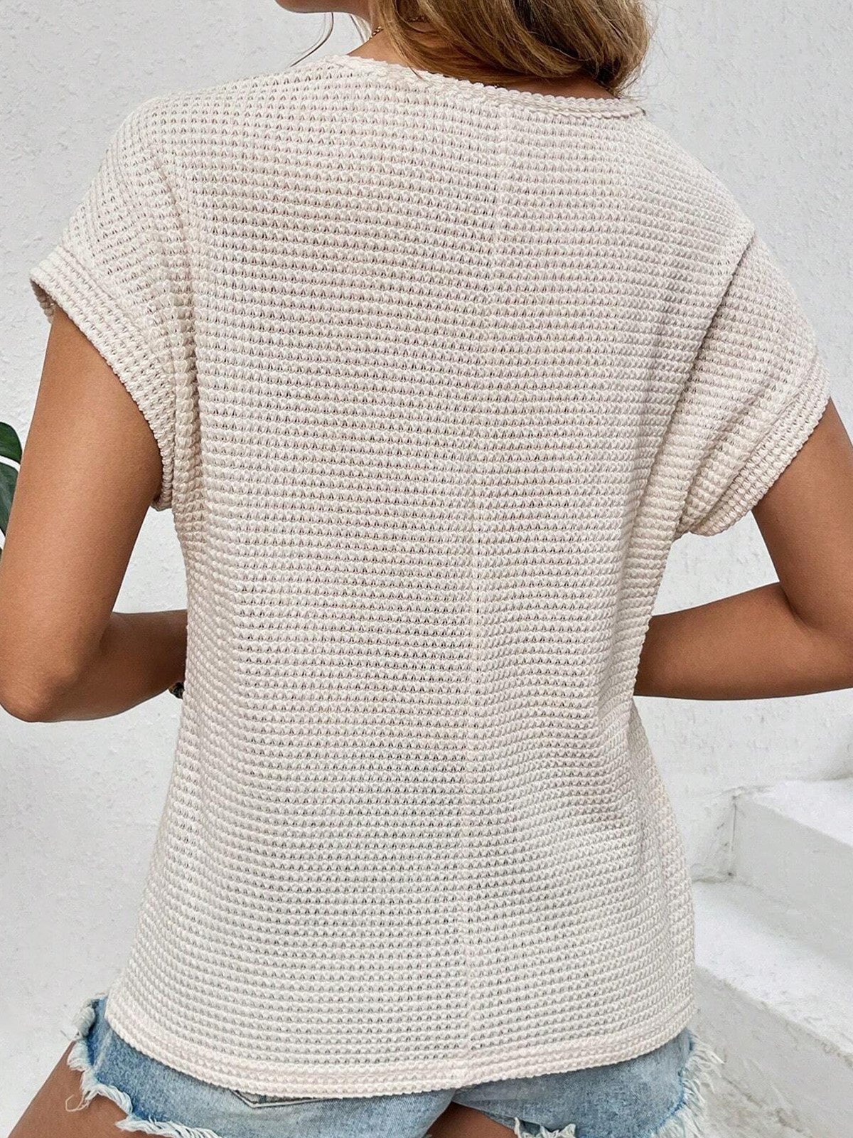 Crew Neck Short Sleeve Plain Regular Micro-Elasticity Loose Blouse For Women