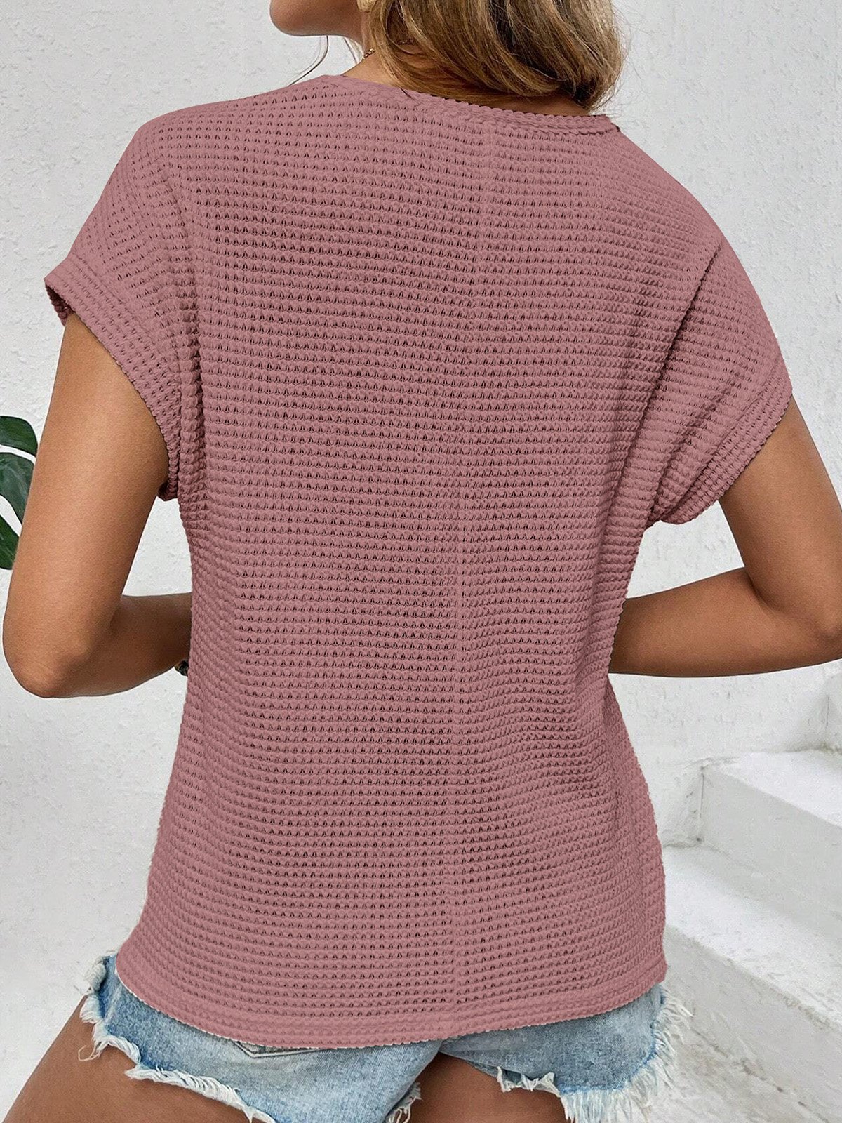 Crew Neck Short Sleeve Plain Regular Micro-Elasticity Loose Blouse For Women