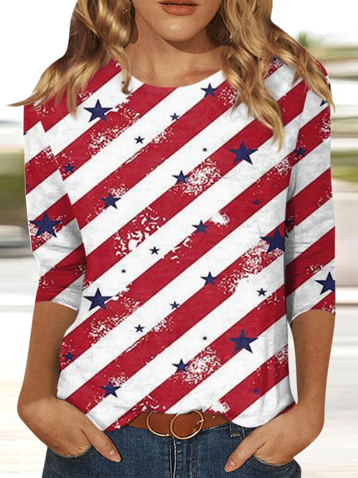 Casual America Flag Crew Neck Half Sleeve T-shirt