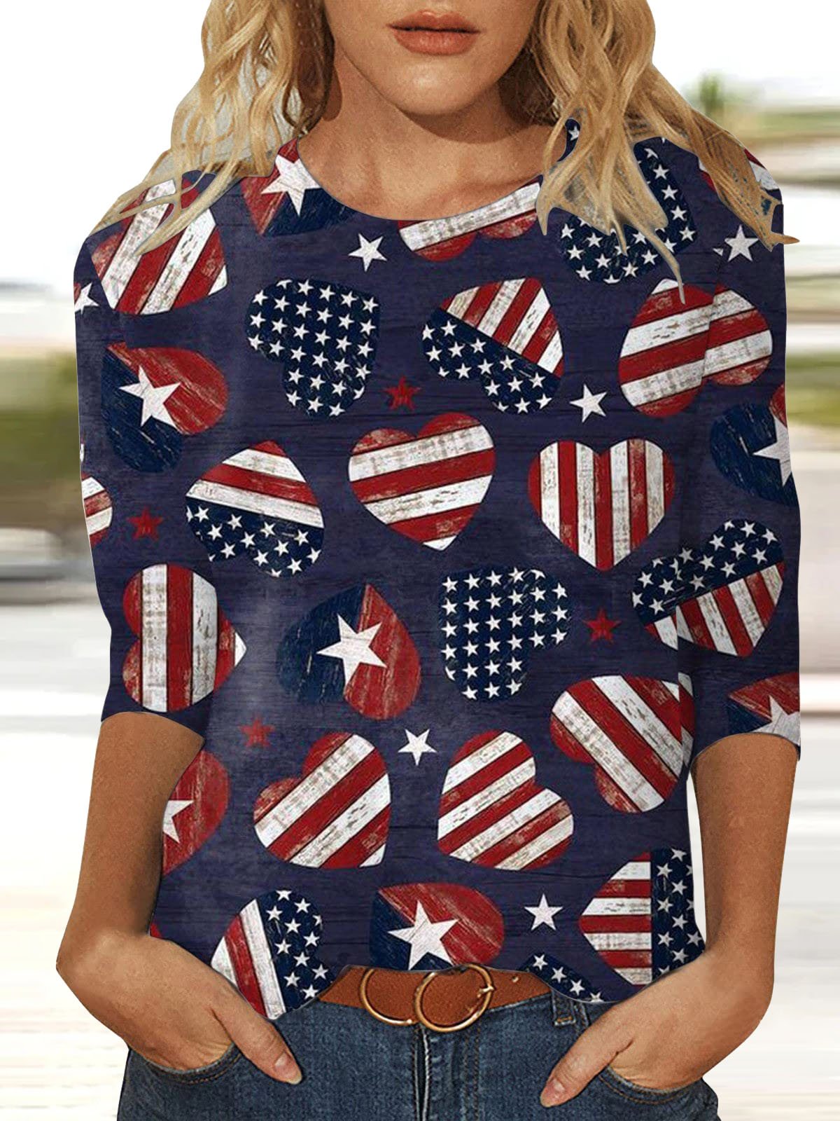 Casual America Flag Crew Neck Half Sleeve T-shirt