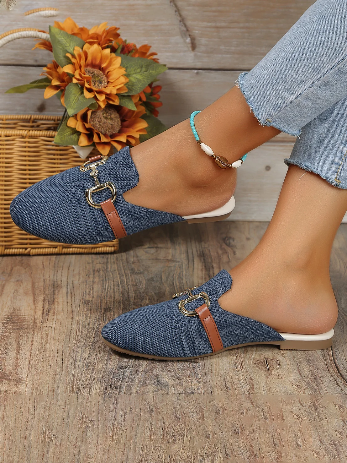 Casual Plain Slip On Flat Heel Mules