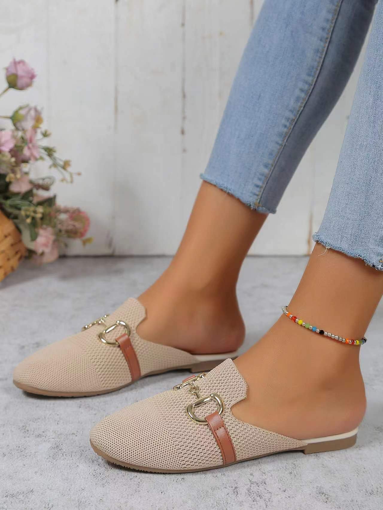 Casual Plain Slip On Flat Heel Mules