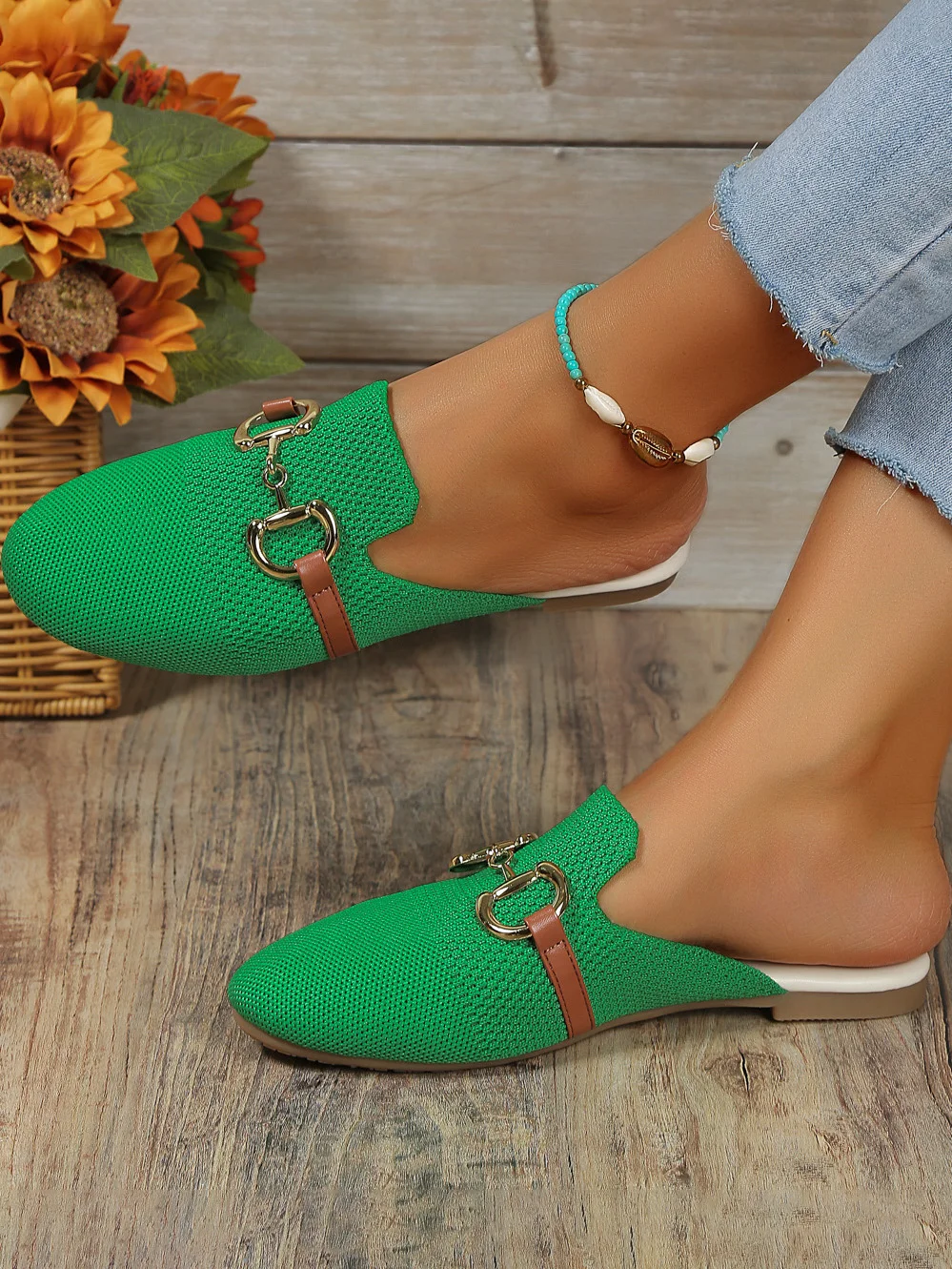 Casual Plain Slip On Flat Heel Mules