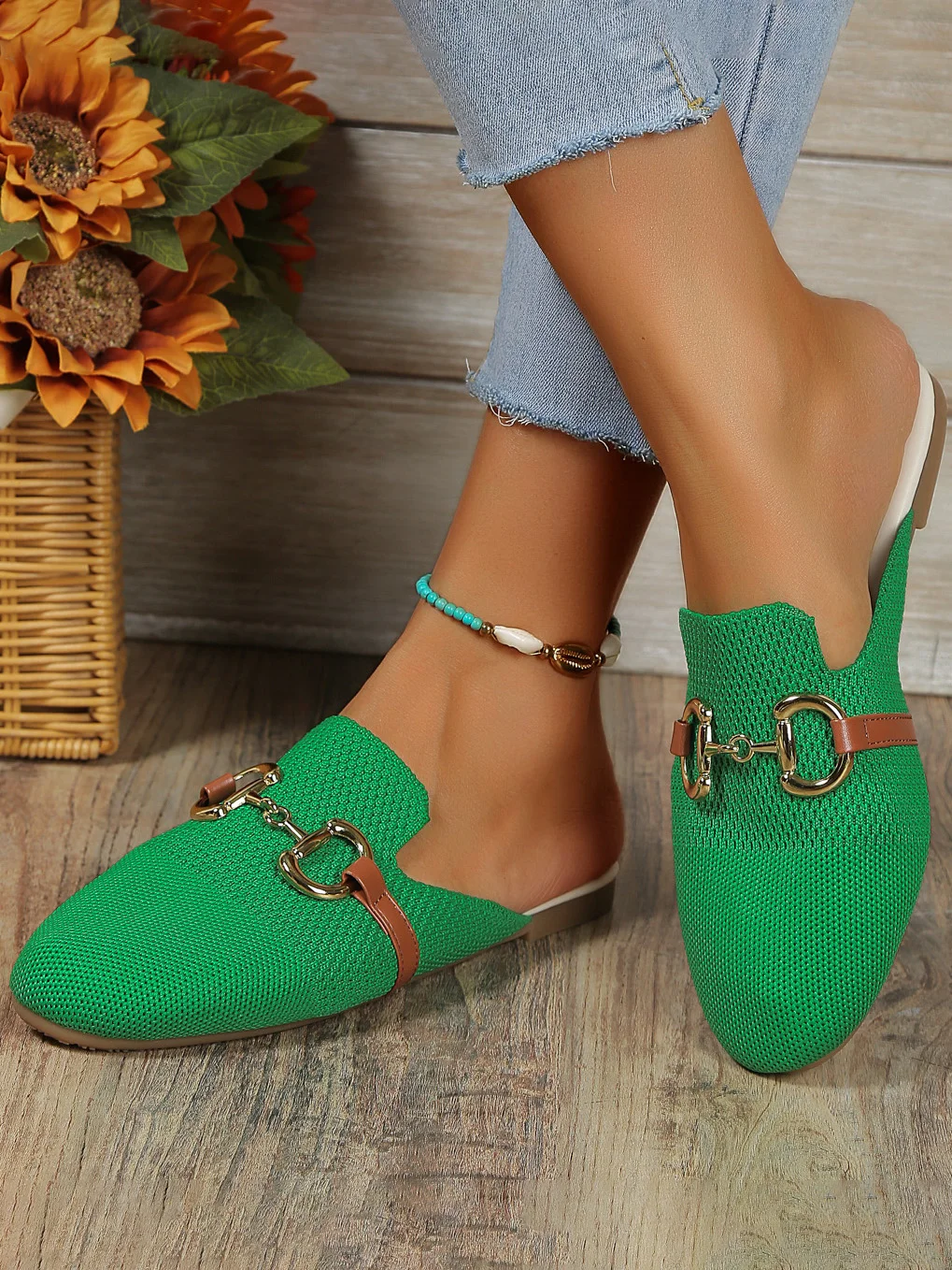Casual Plain Slip On Flat Heel Mules