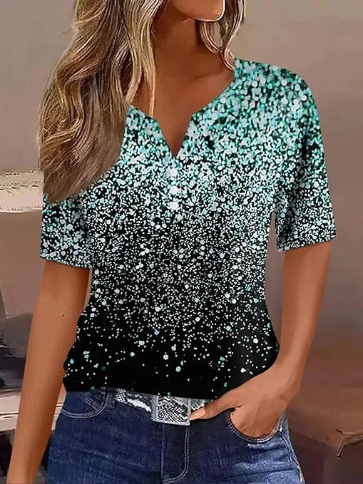 Casual Random Print Notched Short Sleeve T-shirt