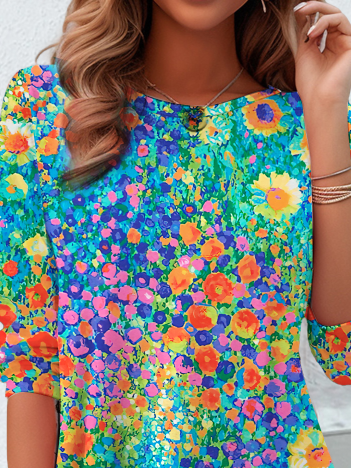 Casual Floral Crew Neck Long Sleeve T-shirt