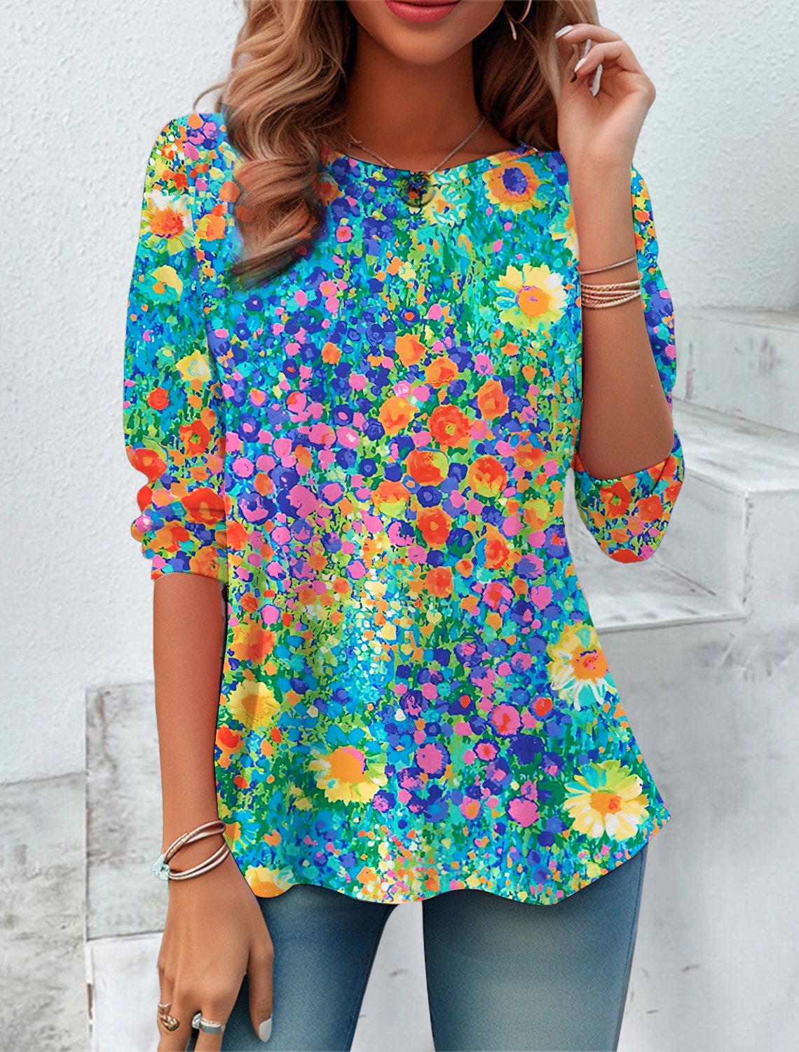 Casual Floral Crew Neck Long Sleeve T-shirt