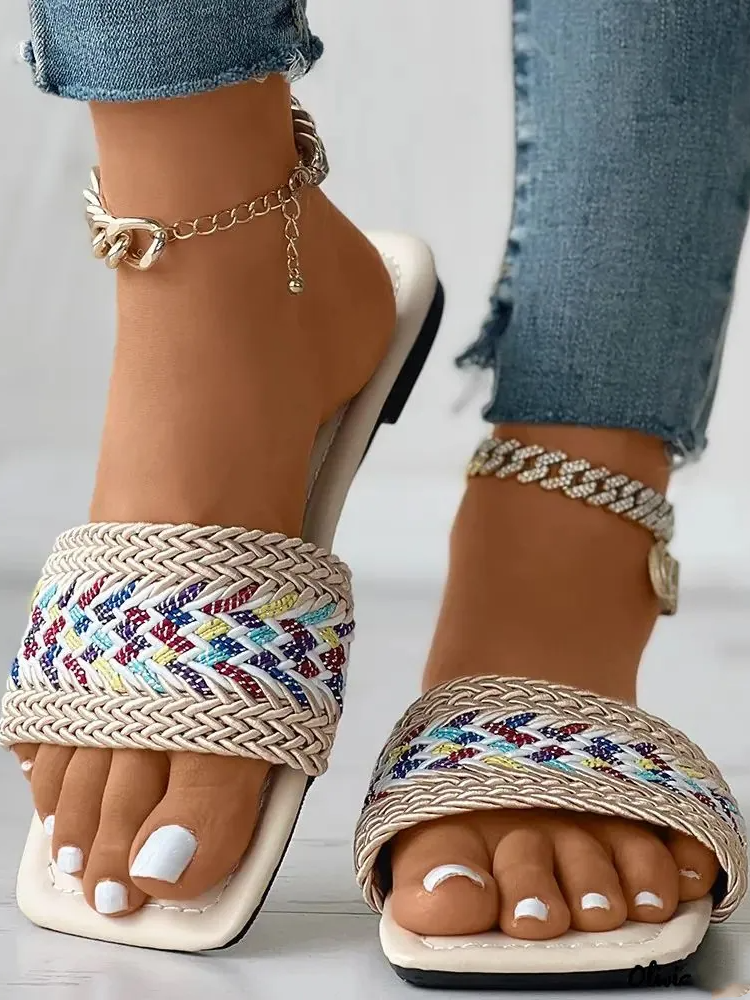 Casual Ethnic Slip On Flat Heel Slide Sandals