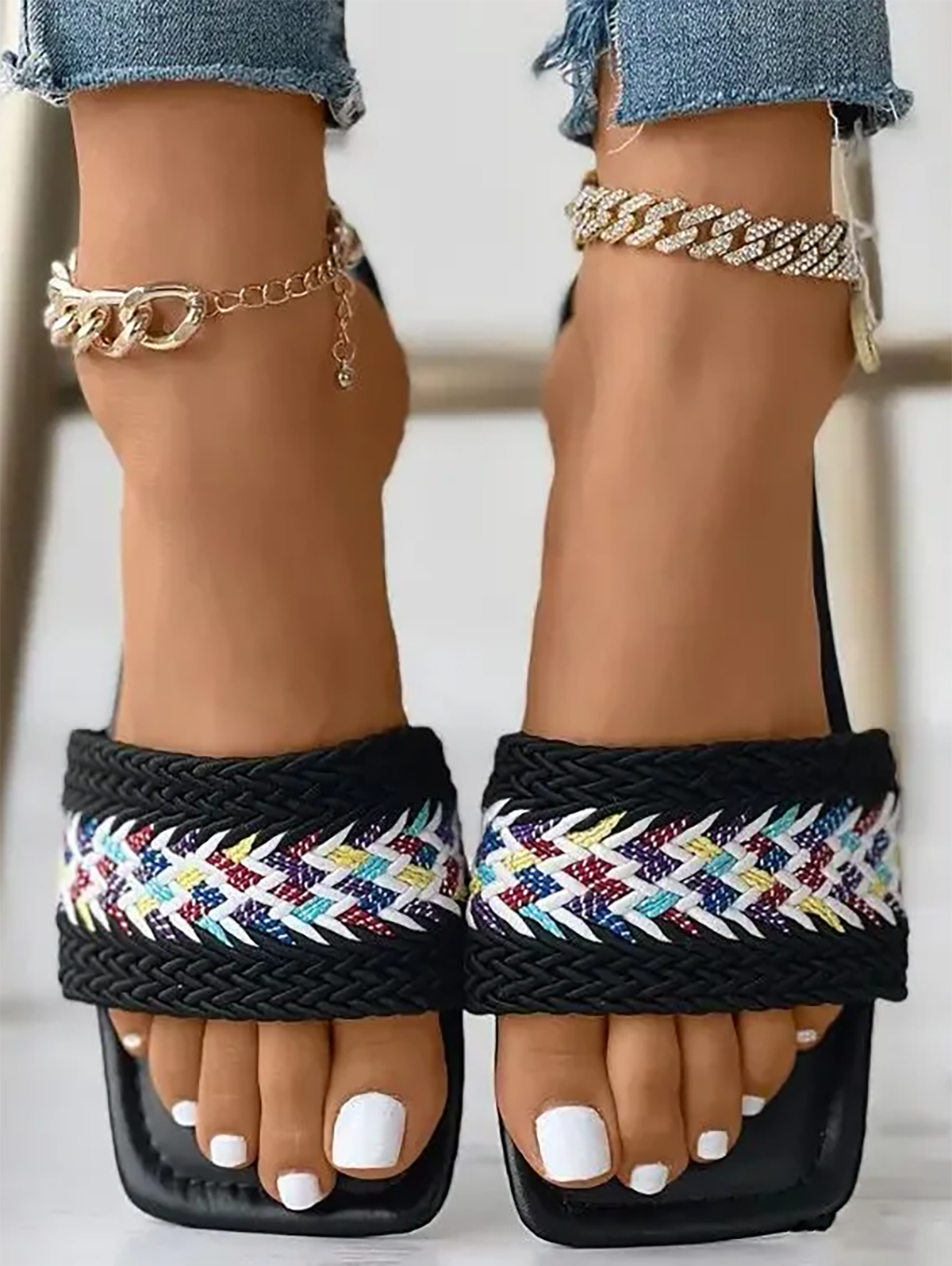 Casual Ethnic Slip On Flat Heel Slide Sandals