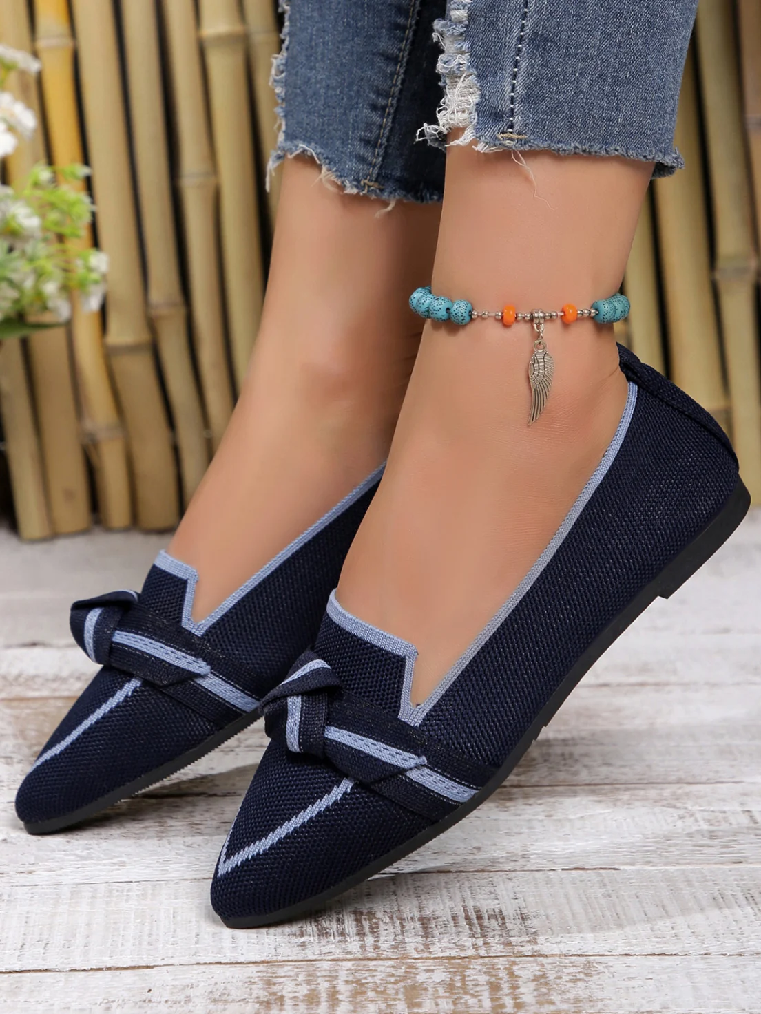 Casual Plain Slip On Flat Heel Shallow Shoes Bow