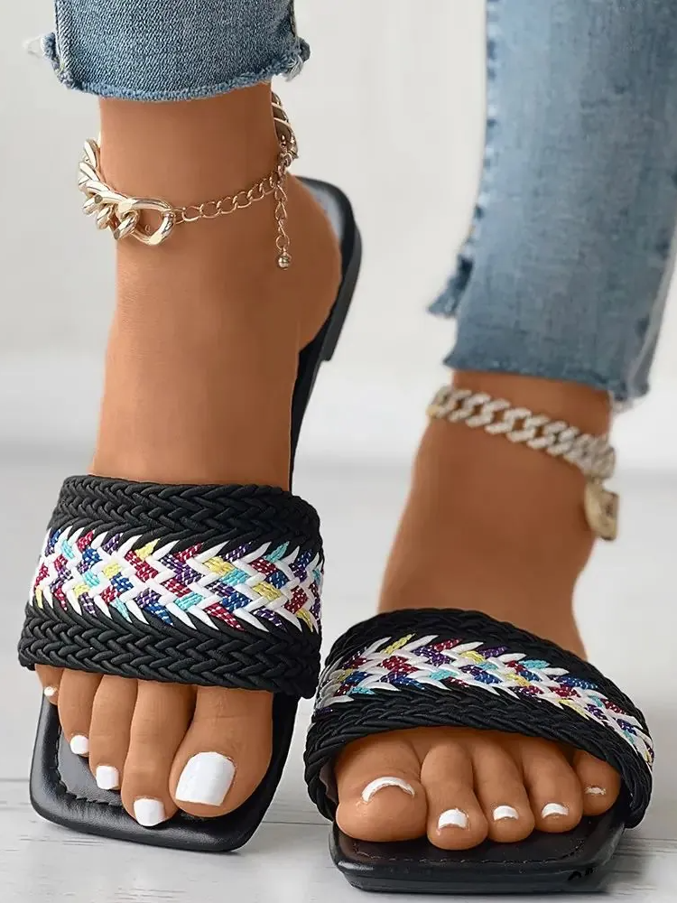 Casual Ethnic Slip On Flat Heel Slide Sandals