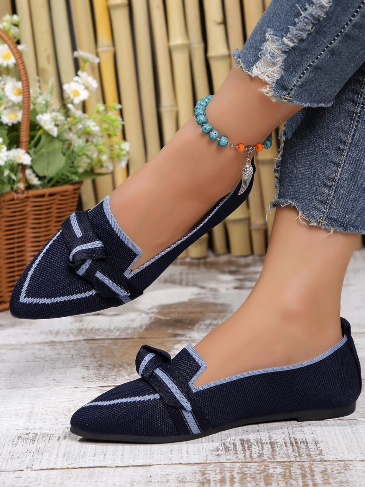 Casual Plain Slip On Flat Heel Shallow Shoes Bow