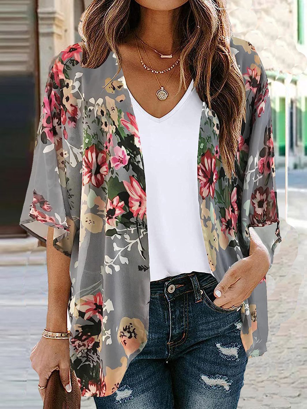 Women's Floral Regular Loose Kimono