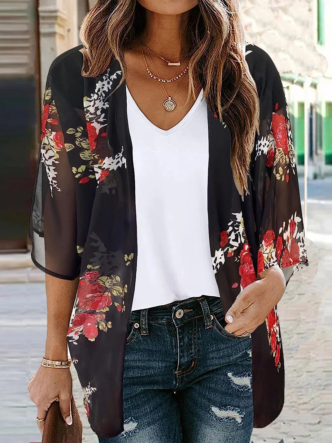 Women's Floral Regular Loose Kimono