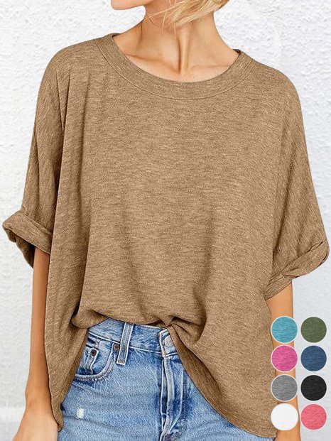 Casual Plain Crew Neck Half Sleeve T-shirt