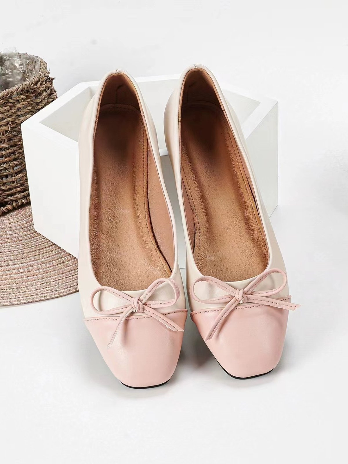 Urban Color Block Non-Slip Slip On Flat Heel Shallow Shoes Bow