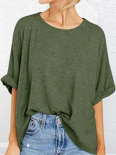 Casual Plain Crew Neck Half Sleeve T-shirt