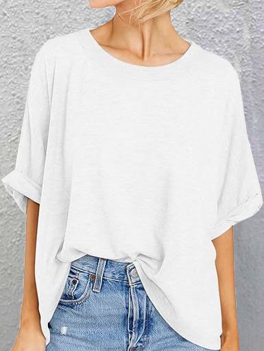 Casual Plain Crew Neck Half Sleeve T-shirt