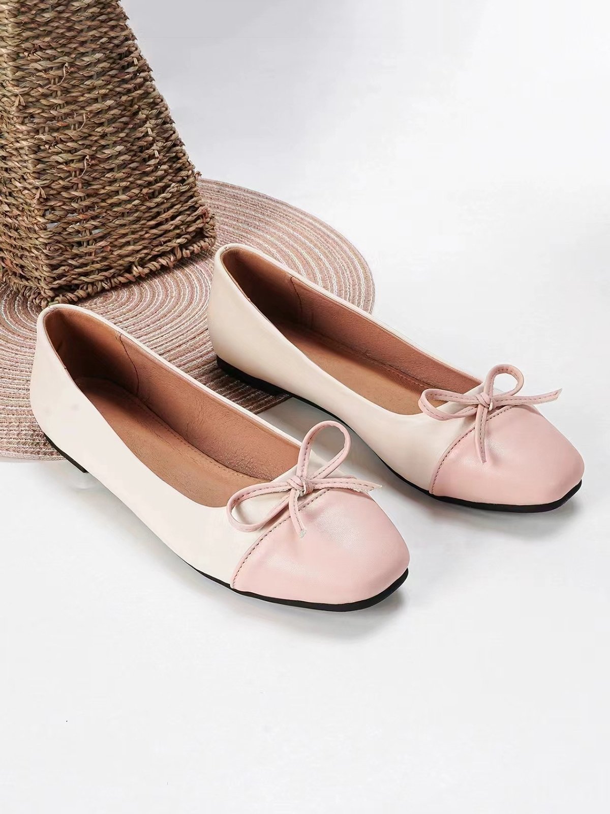 Urban Color Block Non-Slip Slip On Flat Heel Shallow Shoes Bow