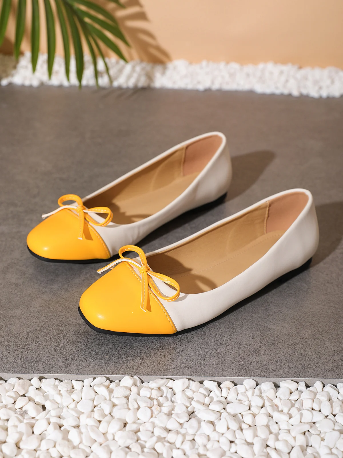 Urban Color Block Non-Slip Slip On Flat Heel Shallow Shoes Bow